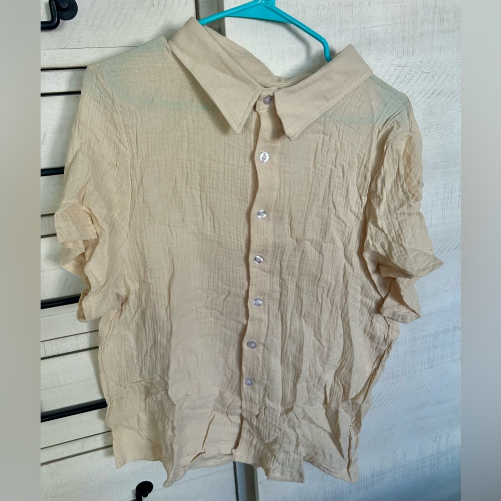Lightweight Cream Button-Front Womens Blouse